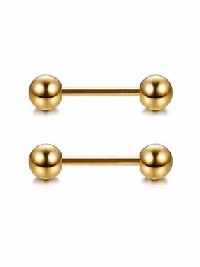 Gold Barbell Earrings Stainless Steel Cartilage Studs 18G 3mm